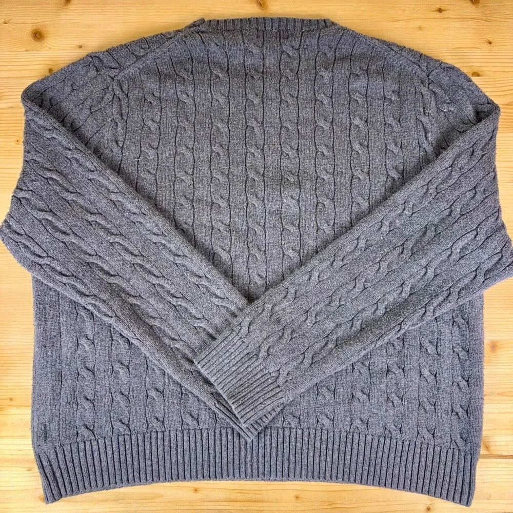 Polo Ralph Lauren XL Gray Cable Knit Cotton Sweater Crewneck Long‎ Sleeve